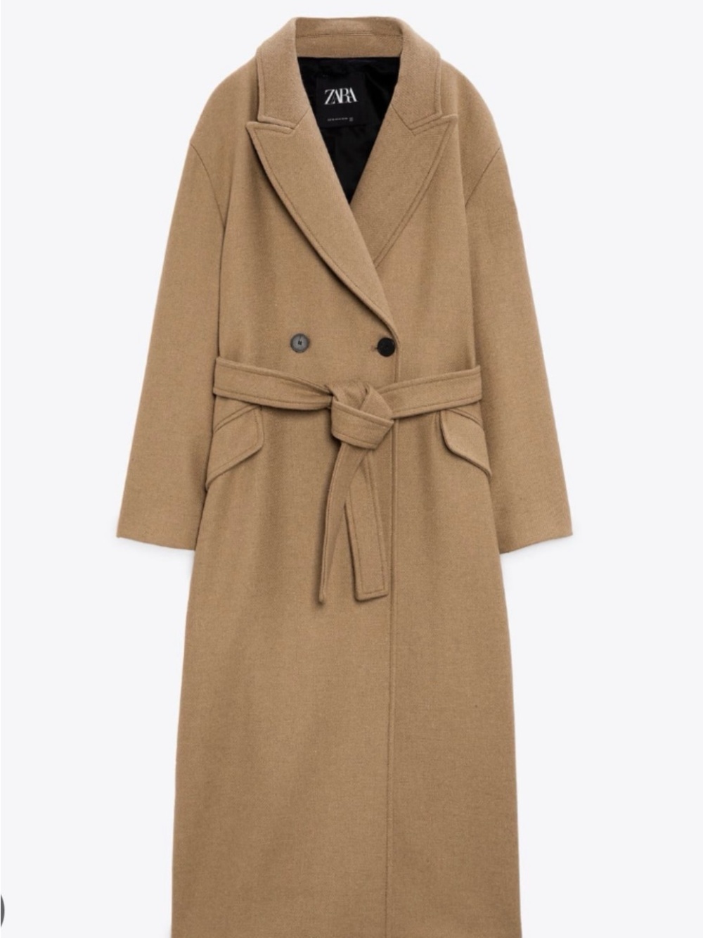 Zara Camel/Tan Tie-Waist Long Trench Coat